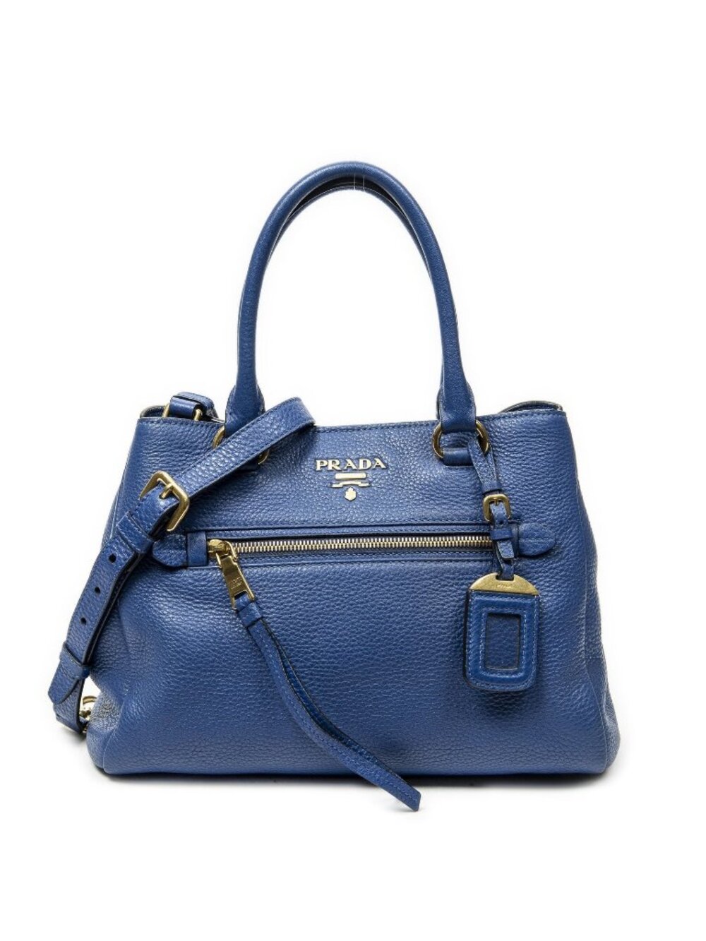 Prada Front Pocket Convertible Tote Blue Vitello Daino